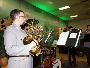 Ein Blechbläserensemble des  Heeresmusikkorps Veitshöchheim begleitet den Neujahrsempfang. Foto: Arkadius Guzy