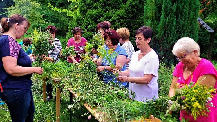 Tradition zum Feiertag Mariä Himmelfahrt: Alljährlich werden von den Frauen des Katholischen Frauenbundes Stockheim Kräutersträuße gebunden. Die Aufnahme entstand 2016.  Foto: Gerd Fleischmann/Archiv