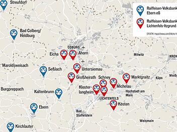 Vier Landkreise, drei Bezirke, zwei Bundesländer deckt das künftige Geschäftsgebiet der Fusionsbank ab.