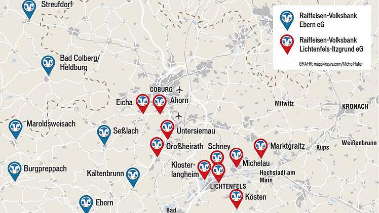 Vier Landkreise, drei Bezirke, zwei Bundesländer deckt das künftige Geschäftsgebiet der Fusionsbank ab.
