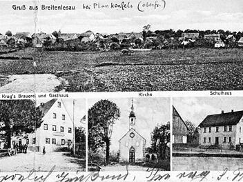 Ansichtskarte von Breitenlesau, 1918 geschrieben: Dorf, Wirtshaus, Kirche, Schule sind die wichtigsten Orte in Breitenlesau Repro: Reinhard Löwisch