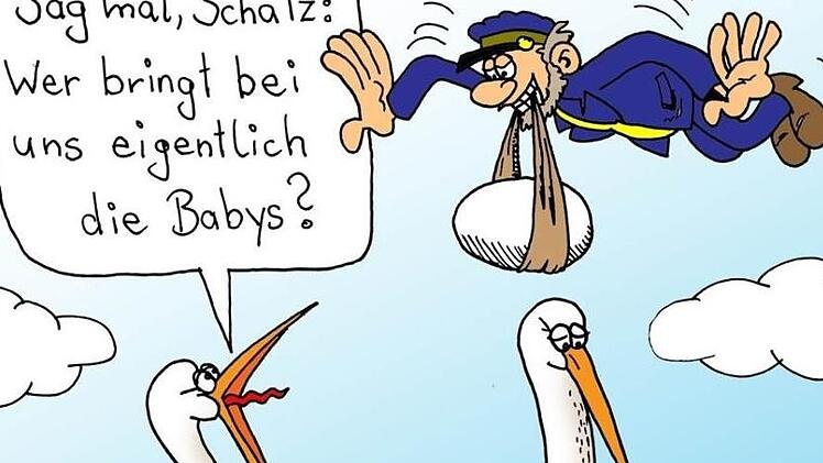 Völlig neben der Kappe: die Melkendorfer Störche (2007). Karikatur: Jürgen Scheibe