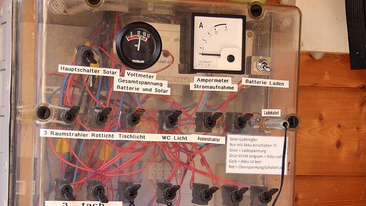 Die Schaltzebntrale. Den Strom liefert die Sonne.