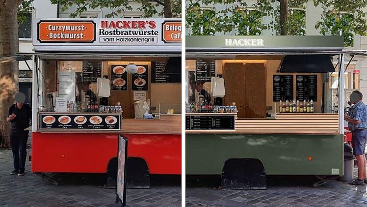 Collage der aktuellen "Hacker's" Rostbratwurstbude sowie einem Gestaltungsvorschlag der Stadt Bamberg