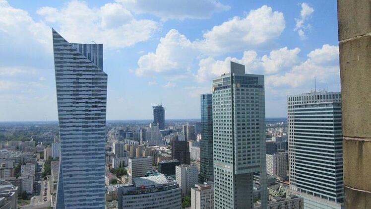 Blick von der Dachterasse im 30. Stock des Kulturpalastes auf Warschau Foto: Dieter Seyfarth