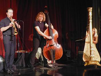 Drei von vier Musikern des Ensembles "Quadro Nuevo" sind auf dem Bild zu sehen. Der vierte spielt Akkordeon. Der Foto: Gerhild Ahnert