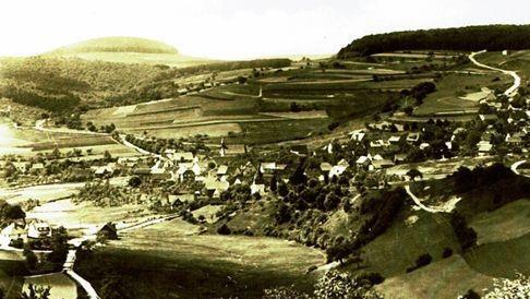 So sah Züntersbach um 1950 oder in den Jahren davor aus. Damals gab es im hessischen Örtchen an der Grenze zum Landkreis Bad Kissingen noch keine Straßennamen, aber interessant verteilte Hausnummern. Foto: Archiv Hans Müller