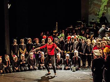 "Compose Janácek": Schüler aus Neustadt und Coburg präsentierten ihre Version der Oper "Das schlaue Füchslein" im Landestheater. Foto: Jochen Berger