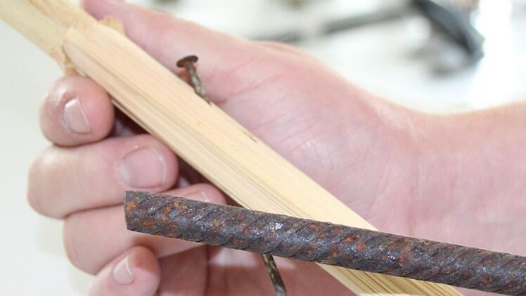 Diese N&auml;gel und Metallstangen fand vor zwei Wochen  ein Landwirt in seinem Maisfeld bei Lappach. Christian Bauriedel/Archiv