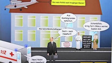 Mit dieser Karikatur reagierte unser Internet-User NewOpinion3 auf den Vorschlag , für den Ärzte-Notdienst am Abend oder am Wochenende nur eine Bereitschaftspraxis in Haßfurt einzurichten.