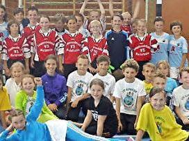 Fünf Mannschaften waren beim ersten GS-Handballturnier dabei. In Rot die siegreichen Langensendelbacher, dahinter in Hellblau die zweitplatzierten Reuther.  Foto: pr