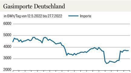 Die Entwicklung der Gasimporte nach Deutschland seit Mitte März 2022.