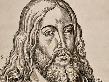 Lucas Cranach d. J.: Segnender Christus Salvator, 1553, Holzschnitt, (Detail) Kopie nach einem Gemälde von Jacopo de BarbariFoto: Jochen Berger