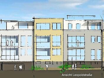 Sieht nach Einzelhäusern aus, ist aber ein durchgehender Gebäuderiegel. Deshalb passt diese Planung nicht zur übrigen Bebauung in der Leopoldstraße, findet Ingeborg Bachmann. Grafik: Projekt Bauart/CT-Archiv