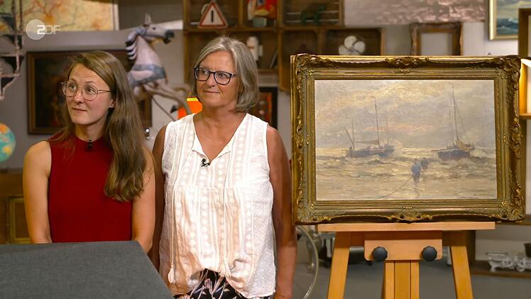 Die grobe Maltechnik von German Grobe gefällt nicht jedem. Antonia und Mutter Annette erhofften sich 1.000 Euro für das Ölgemälde. Bianca Berding bremste auf maximal 800. Sarah Schreiber kaufte das Werk für 650 Euro.