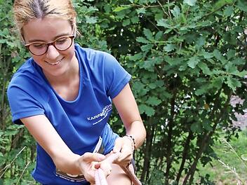 Den Steilhang hoch am Seil: Marina Schmitt in Aktion. Die 17-Jährige läuft mehrere Runden mit und unterstützt jüngere Sportler, wenn sie etwas Hilfe brauchen. Fotos: Andreas Lösch