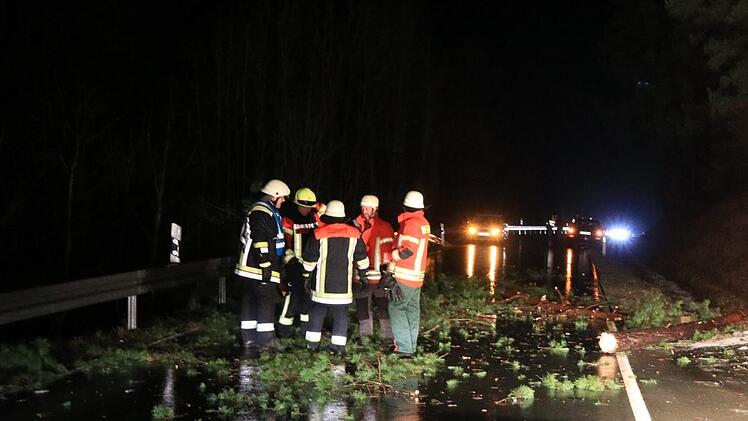 Einen umgest&uuml;rzten Baum musste die Feuerwehr am fr&uuml;hen Morgen auf der Stra&szlig;e zwischen Zettlitz und Wartenfels beseitigen. Zwei Autos wurden dabei schwer besch&auml;digt.Symbolbild News5/Ferdinand Merzbach
