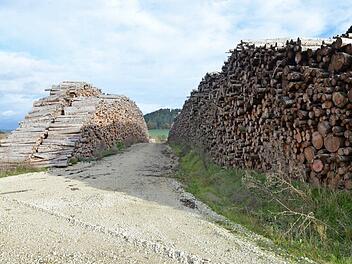 Von den großen Lagerplätzen wird Holz an den Handel abgegeben - es kommen aber auch ständig neue Stämme aus den Wäldern dazu, und das wird noch eine Weile anhalten, denn noch stehen viele vom Käfer geschädigte Bäume im Wald. Foto: Rainer Lutz