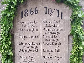 An furchtbare Kriegszeiten erinnert das Ehrenmal auf dem Kirchplatz Eltingshausen, darunter eine Gedenktafel an 1866 sowie 1870/71. Foto: Stefan Geiger