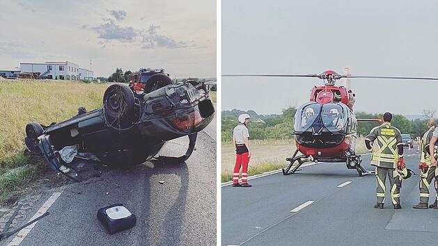 B22 bei Burgebrach: Zwei Verletzte bei schwerem Unfall - Auto einer Familie &uuml;berschl&auml;gt sich