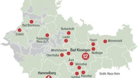 Die Standorte öffentlich zugänglier Defis im Landkreis Bad Kissingen.