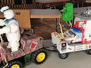 Der Siegerwagen des Wettbewerbs zum virtuellem Faschingsumzug in der Grundschule Steinwiesen.