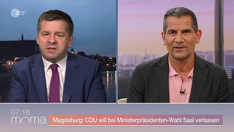 Mitri Sirin (rechts) sprach im ZDF-"Morgenmagazin" mit Sachsen Anhalts Ministerpr&auml;sident Sven Schulze.