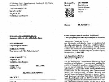 Dass eine solche Eintragung von einer vermeintlich offiziellen Stelle 588 Euro im Jahr kostet steht nur im Kleingedruckten.  Foto: Georg Müller