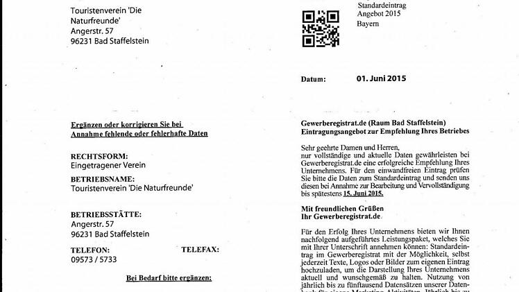 Dass eine solche Eintragung von einer vermeintlich offiziellen Stelle 588 Euro im Jahr kostet steht nur im Kleingedruckten.  Foto: Georg Müller