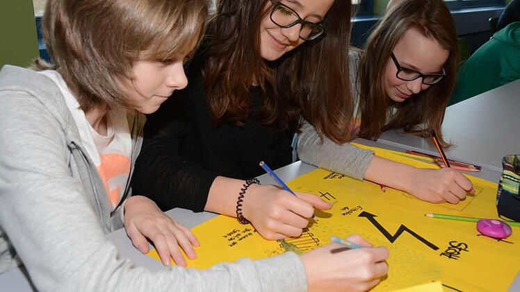 Hanna Gabeli, Pia Witzgall und Lisa-Marie Pöhner haben nachgerechnet und zeigen auf ihrem Plakat: Wer ständig blau ist, wirft sein Geld zum Fenster hinaus und hat weniger vom Leben. Foto: Dagmar Besand
