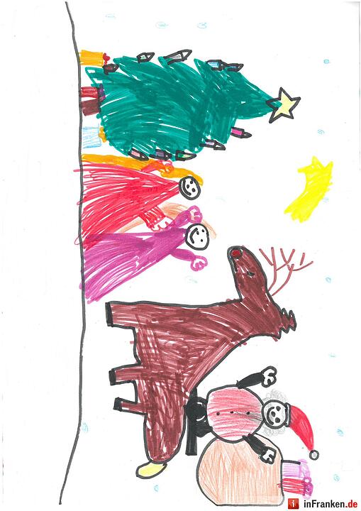 Selbstgemalte Weihnachtsbilder von Kindern aus Franken 2016