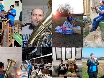 Zwölf Wattendorfer Musikerinnen und Musiker hatten sich jeweils einen außergewöhnlichen Ort ausgesucht, um unabhängig voneinander eine Polka aufzunehmen. Die Musikstücke wurden dann fürs Video zusammengefügt. Screenshots: Stephan Wilm