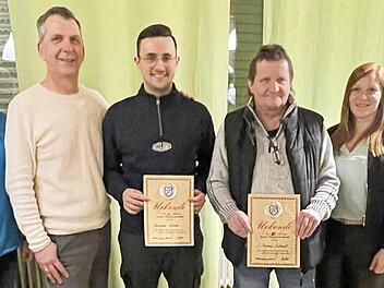 Bei der SpVgg Obertrubach standen Ehrungen und Neuwahlen an (v. l.): Bürgermeister Markus Grüner, Vorsitzender Nils Lukat, Alexander Grüner, Thomas Schmidt, Zweite Vorsitzende Katrin Schmitt und Zweiter Bürgermeister Bernd Reichel