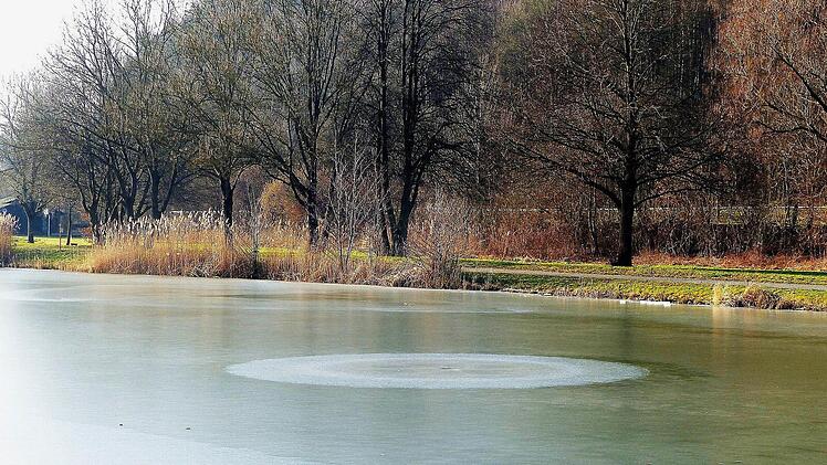 Sehr unterschiedlich ist die Dicke des Eises auf dem Trebgaster Badesee. Der Grund dafür sind die unterirdischen Quellen. Fotos: Dieter Hübner