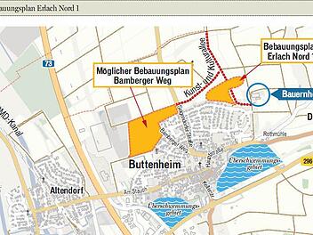 Etliche alternative Neubaugebiete für Buttenheim wurden in der Sitzung angesprochen. Grafik Dietmar Rothe