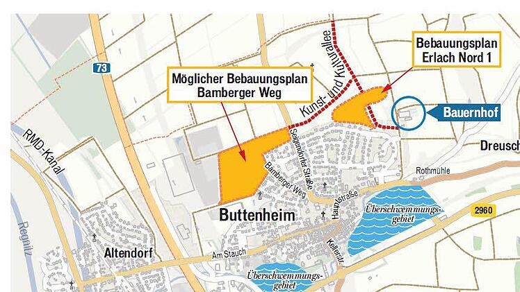 Etliche alternative Neubaugebiete für Buttenheim wurden in der Sitzung angesprochen. Grafik Dietmar Rothe