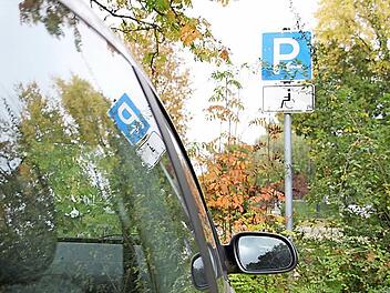 In einem Leserbrief beschwerte sich ein Mann, dass das Schild beim Behinderten-Parkplatz beim Aqua-Riesen verdeckt war.  Foto: Sarah Stieranka