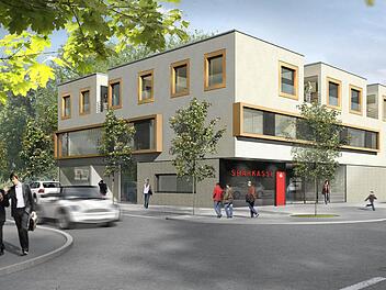 Sparkassenfiliale, Therapiezentrum, BRK-Standort, Artzpraxis und Wohnungen werden  im   Gesundheit- und Dienstleistungszentrum untergebracht, das auf dem ehemaligen Bahnhofsgelände in Thurnau entsteht.  Grafik: Büro Nickel und Wachter