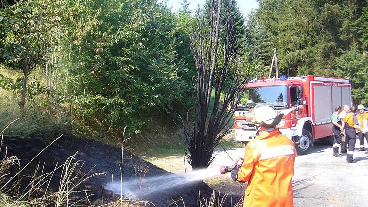 Glücklicherweise hat der Brand nicht weiter auf die naheliegenden Wald- und Wiesenflächen übergegriffen. Foto; Stefan Wicklein