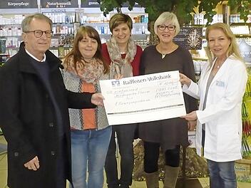 &Uuml;ber die Spende freuen sich (von links) Peter Gottmann (Lions-Club), Heidi L&ouml;ffler (Leitung Kindergarten), Susanne S&uuml;nkel (Elternbeirat) sowie Lions-Club-Pr&auml;sidentin Angelika Woll und Claudia Barnickel (S&uuml;d-Stern-Apotheke).  Foto: Robert Wachter