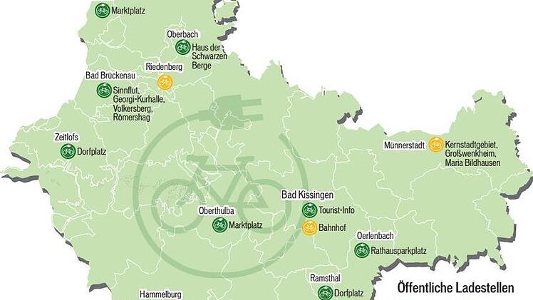 Hier gibt es im Landkreis öffentliche Ladestellen. Grafik: Klaus Heim