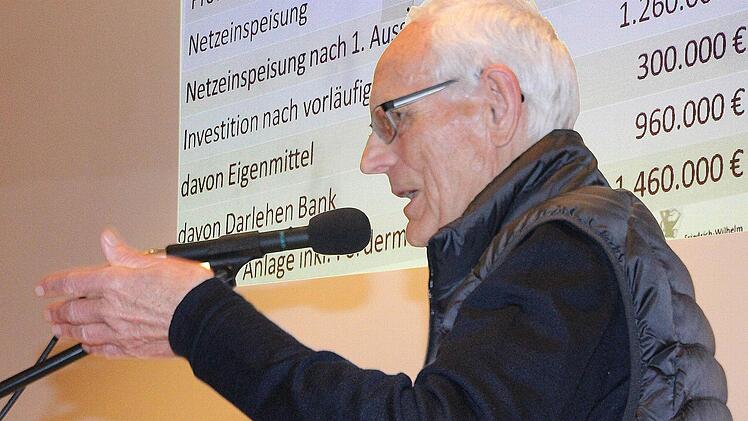 Günter Köth erläuterte in der Info-Veranstaltung der Raiffeisen-Energiegenossenschaft die Pläne für den Bau der Freiflächen-Photovoltaikanlage auf der ehemaligen Bauschutt-Deponie. Foto: Britz