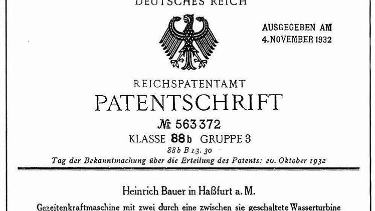 Patenturkunde für ein Gezeitenkraftwerk