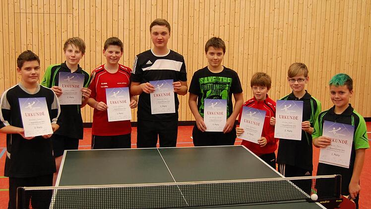 In Windheim wurde das erste Ranglistenturnier des Tischtennis-Nachwuchses ausgetragen. Das Bild zeigt die besten Jungen, A- und B-Schüler: (von links) Benedikt Trebes, Lukas Müller, Luca Löffler, Johannes Bauer, Jan-Niclas Zänker, Erik Neubauer, Niklas Kolb und Tarius Mann.
