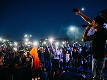 Viel Musik  stand auf dem Programm bei der AfD-Gegendemo in Stegaurach. Foto: Marian Lenhard
