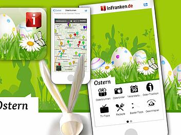 So sieht unsere Oster-App aus, die Sie über Ihren Smartphone-Browser unter http://www.infranken.de/osterapp erreichen können. Dort zeigen wir Ihnen auch, wie man den Servietten-Hasen faltet.