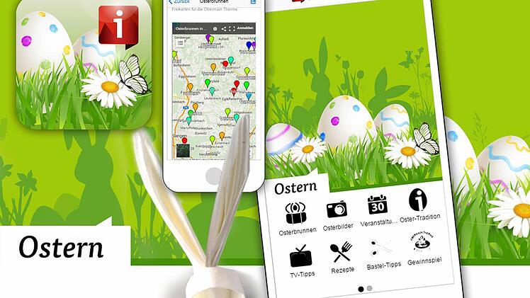 So sieht unsere Oster-App aus, die Sie über Ihren Smartphone-Browser unter http://www.infranken.de/osterapp erreichen können. Dort zeigen wir Ihnen auch, wie man den Servietten-Hasen faltet.