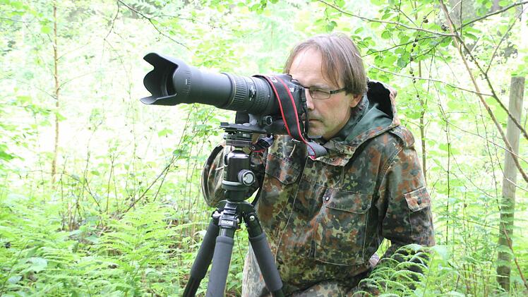 Stefan Friedrich beobachtet die Spechthöhle.  Foto: Friedwald Schedel