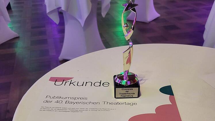 Der Preis besteht aus einer Statuette, einer Urkunde und einer Dotierung von 1000 Euro. Die Theaterfreunde Regensburg haben den den Preis gespendet, der bereits zum zweiten Male in Folge an das Theater Schloss Ma&szlig;bach ging.