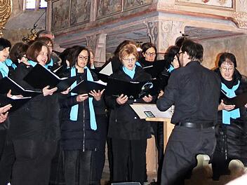 Ein Benefizkonzert für die Instandhaltung der Pressecker Dreifaltigkeitskirche gaben die fünf Chöre der Sängergruppe Steinach am Sonntagabend. Im Bild der Chor "SANVoices" unter der Leitung von Jörg Schmidt Foto: Klaus Klaschka